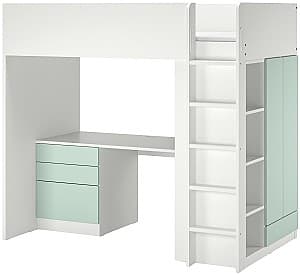 Pat copii IKEA Smastad cu birou/4 sertare 90x200 Alb/Verde deschis