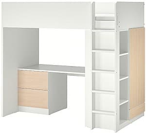 Детская кровать IKEA Smastad с письменным столом/3 ящика 90x200 Белый/Береза (Бежевый)