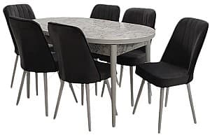 Set de masa si scaune MG-Plus Arya Oval Carara (Alb)+ 6 scaune (Gri / Alb)