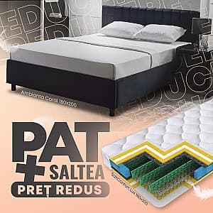 Pat Ambianta Coral 1.8 m Negru + Saltea Salt Confort Lux 180x200