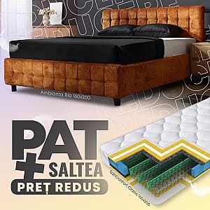 Pat Ambianta Rio 1.6 m Cărămiziu + Saltea Salt Confort Clasic 160x200