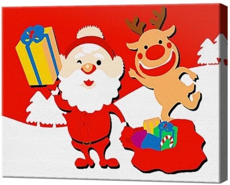 Tablou pe numere Art Gallery Moș Crăciun și cerb 20x30 cm