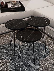 Masuta de cafea, reviste Prestige Bendir 3 pcs 330 (Marmura Neagra/Negru)
