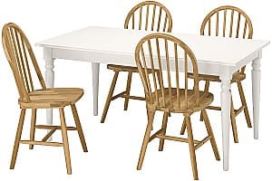 Набор стол и стулья IKEA Ingatorp/Skogsta 155/215cm 1+4 Белый/Акация (бежевый)