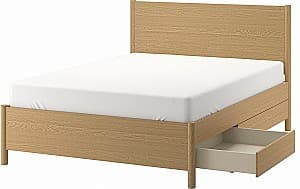 Кровать IKEA Tonstad/Luroy с 4 ящиками 160x200 Дубовый шпон (Бежевый)
