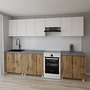Set mobila bucatarie Smartex K2 300 cm Alb / Stejar Închis