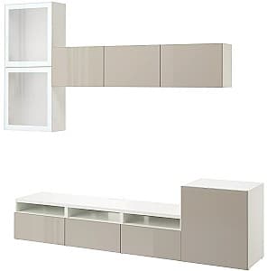 Living IKEA Besta/Selsviken usi sticla/sticla mata/deschidere apasare 300x42x211 Alb Lucios/Alb