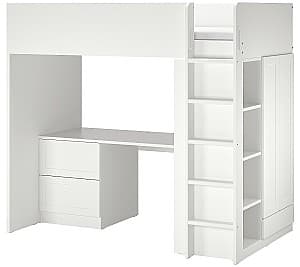 Pat copii IKEA Smastad cu cadru/birou/4 sertare 90x200 Alb