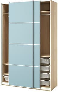 Шкаф-купе IKEA Pax/Mehamn полки/штанги/корзины 150x66x236 Имитация античного дуба (Бежевый)/Синий