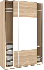 Шкаф-купе IKEA Pax/Mehamn полки/штанги/корзины/2стороны 150x66x236 Белый/Имитация античного дуба (бежевый)