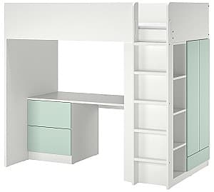Pat copii IKEA Smastad cu birou/3 sertare 90x200 Alb/Verde Deschis