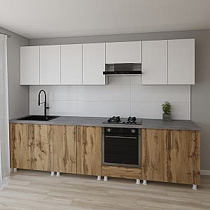 Set mobila bucatarie Smartex K4 300 cm Alb / Stejar Închis