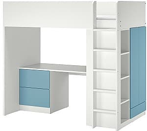 Pat copii IKEA Smastad cu birou/3sertare 90x200 Alb/Albastru