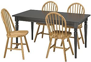 Набор стол и стулья IKEA Ingatorp/Skogsta 155/215cm 1+4 Черный/Акация (бежевый)