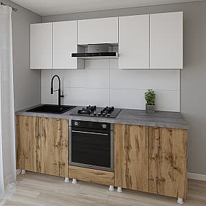 Set mobila bucatarie Smartex K3 220 cm Alb / Stejar Închis