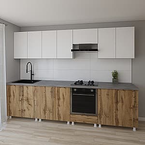 Set mobila bucatarie Smartex K3 300 cm Alb / Stejar Închis