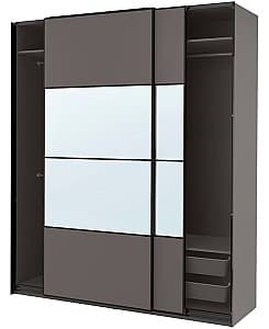 Шкаф-купе IKEA Pax/Mehamn/Auli полки/штанги/корзины/зеркало 200х66х236 Темно-серый