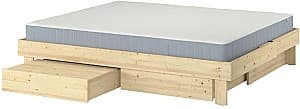 Pat IKEA Glamberget/Vesteroy extra ferma/cu depozitare 140x200 Pin (Bej)/Albastru