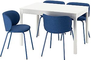 Набор стол и стулья IKEA Ekedalen/Krylbo/Tonerud 120/180cm 1+4 Белый/Синий