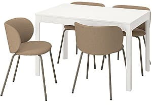 Набор стол и стулья IKEA Ekedalen/Krylbo/Tonerud 120/180cm 1+4 Белый/Темно-бежевый