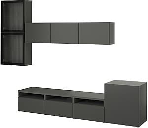Стенка IKEA Besta стеклянные двери/открывающиеся нажатием 300x42x211 Темно-серый Lappviken/Fallsvik Антрацит