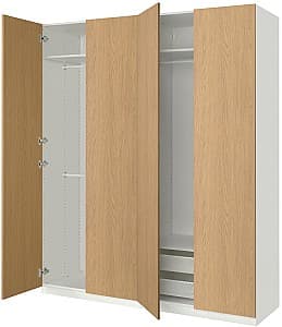 Шкаф IKEA Pax/Storklinta полки/штанги/корзины 200x60x236 Белый/ Дубовый вид (Бежевый)