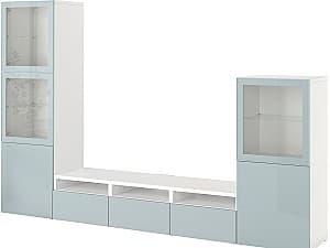 Living IKEA Besta deschidere apăsare 300x42x193 Alb Glassvik/Selsviken Gri Deschis-Albastru