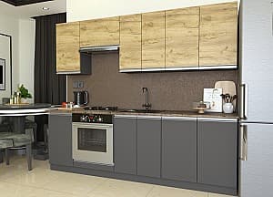 Set mobila bucatarie Yasen Madera 2.4 m Stejar Kraft Auriu / Grafit Gri