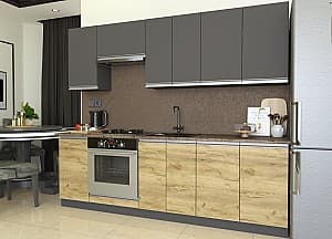 Set mobila bucatarie Yasen Madera 2.4 m Grafit Gri / Stejar Kraft Auriu