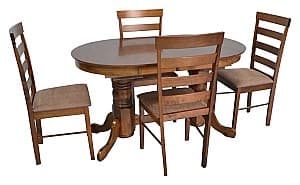 Set de masa si scaune Evelin HV-31N Burnish Oak + 4 scaune Gloria Burnish Oak / F-789 (Maro)