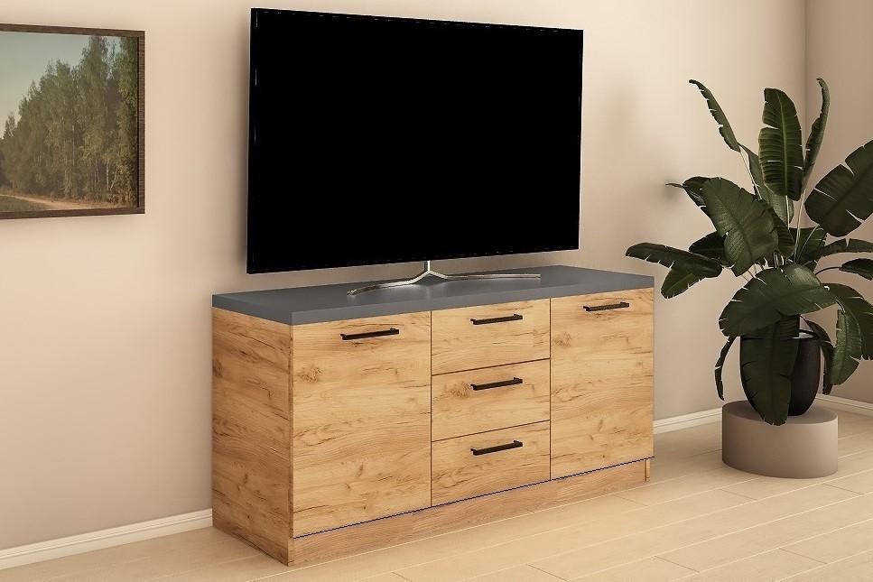 Comoda PS BZ-150 (3 sert.) Stejar Auriu / Grafit Gri