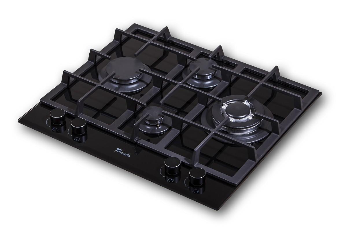 Plita pe gaz incorporabila Tornado TR4020HM Romb Black Glass