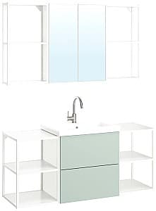 Set de mobila de baie IKEA Enhet/Tvallen/Glypen cu sertare 140x43x65 Alb/Gri-Verde Deschis