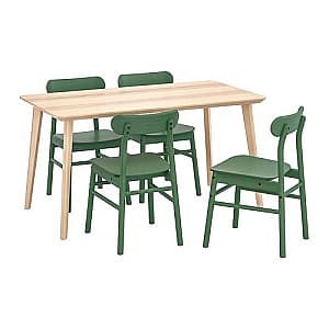 Набор стол и стулья IKEA Ikea Lisabo/Ronninge 140x78см 1+4 Ясеневый Шпон/Зеленый