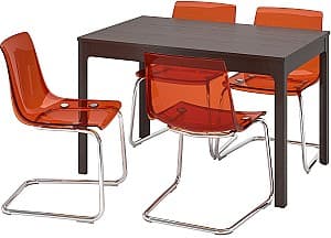 Set de masa si scaune IKEA Ekedalen/Tobias 120/180x80cm 1+4 Maro inchis/Maro-rosu/Crom