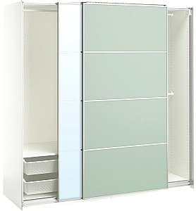Dulap-cupe IKEA Pax/Mehamn/Auli raft/bare/cosuri/oglinda 200x66x201 Alb/Verde deschis