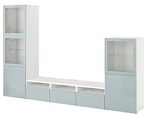 Стенка IKEA Besta плавно-закрывающиеся направляющие 300x42x193 Белый Глассвик/Сельсвикен Светло-серо-голубой