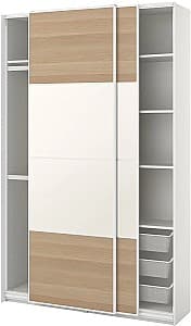 Шкаф-купе IKEA Pax/Mehamn полки/штанги/корзины 150x44x236  Белый/Имитация античного дуба (Бежевый)