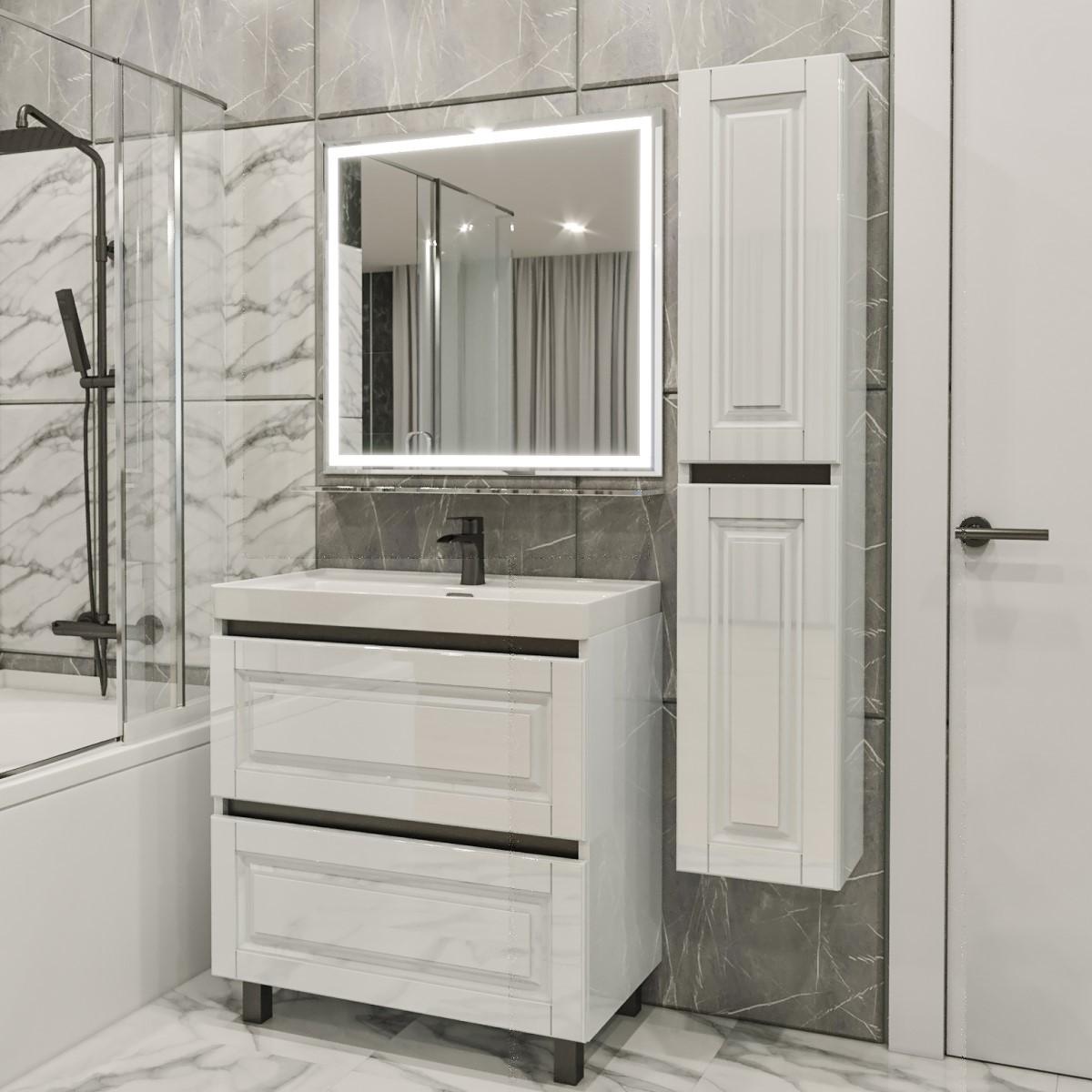 Комплект мебели для ванной PS Lilia 80-147 (кр./ДСП) (каркас Белый / Черный) Белый