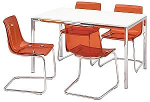 Набор стол и стулья IKEA Torsby/Tobias 1+4 Глянцевый белый/Красно-коричневый/Хром