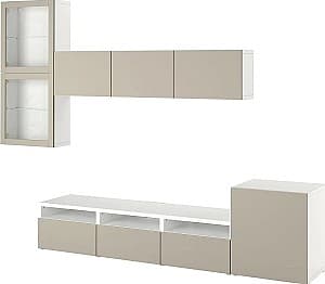 Living IKEA Besta/Lappviken sticla/sina sertar cu inchidere lina 300x42x211 Alb/Gri-bej deschis