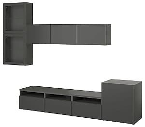 Стенка IKEA Besta стеклянные дверцы/нажимные направляющие 300x42x211 Темно-серый Лаппвикен/Синдвик Темно-серый
