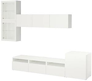 Стенка IKEA Besta стеклянные двери 300x42x211 Белый/Лаппвикенское белое стекло