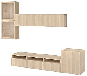 Living IKEA Besta cu usi sticla 300x42x21 Aspect Stejar Antichizat/Lappviken Aspect Stejar Alb
