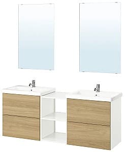 Set de mobila de baie IKEA Enhet/Tvallen/Pilkan cu sertare/oglinda 164x43x65 Alb/Aspect Stejar (Bej)