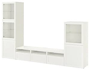 Стенка IKEA Besta стеклянные двери 300x42x193 Белый/Ханвикен белый