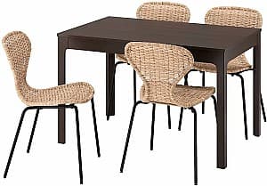 Set de masa si scaune IKEA Ekedalen/Alvsta 120/180cm 1+4 Maro inchis/Ratan/Negru