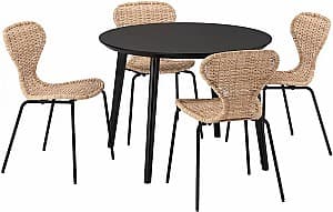 Набор стол и стулья IKEA Lisabo/Alvsta 105cm 1+4 Черный/Ротанг