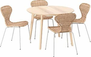 Set de masa si scaune IKEA Lisabo/Alvsta 105cm 1+4 Furnir frasin/Ratan/Alb