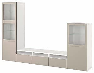Стенка IKEA Besta стеклянные дверцы/нажимные направляющие 300x42x193 Белый Синдвик/Лаппвикен Светло-серый/Бежевый